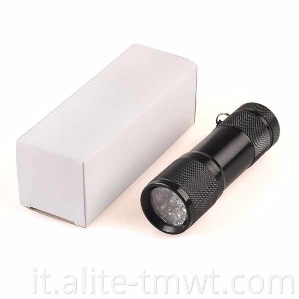 Flashlight UV a 9 LED all'ingrosso 365nm 385nm 395nm lunghezza d'onda in lega di alluminio mini topicarl cla.